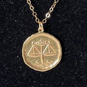 Gold Libra Zodiac Justice Law necklace